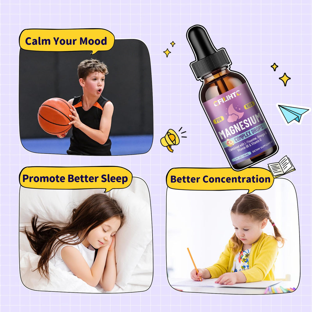 CFILIHTC Kids Magnesium Liquid Drops under-tongue administration for quick absorption.