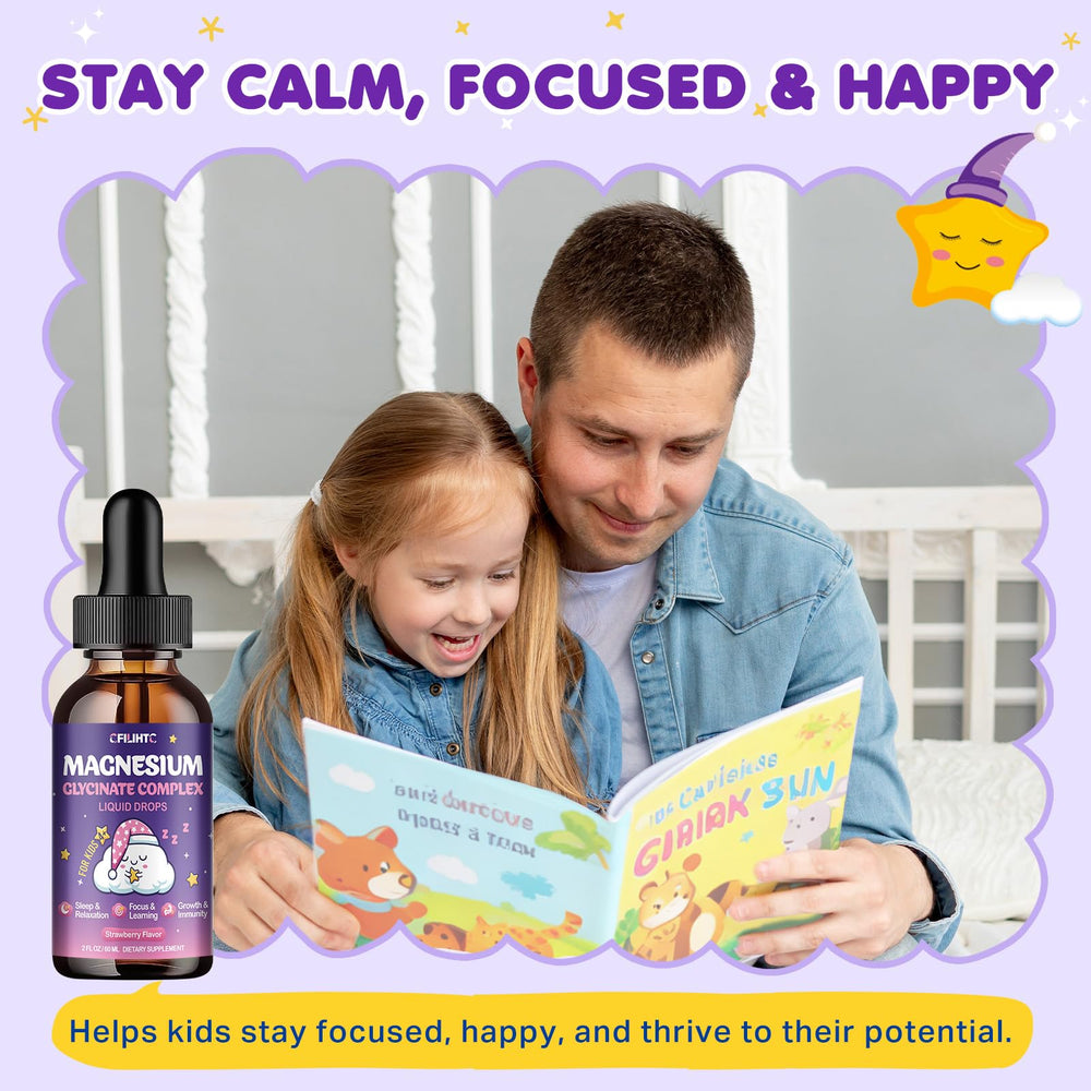 CFILIHTC mg drops for kids, 2-pack on table, convenient daily calm and focus