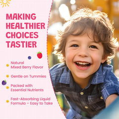Precise dropper shows 2 ml dosing for flexible family use.