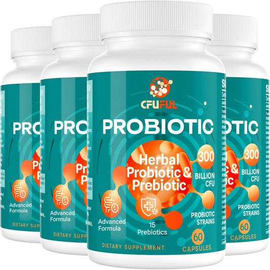 Cfuful Probiotics 300B CFU bottle showcasing daily gut support and convenient one-per-day formula.