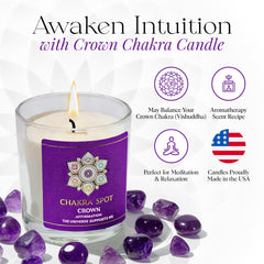 Chakra Spot candle rose-frankincense-lavender aroma for mindful relaxation.