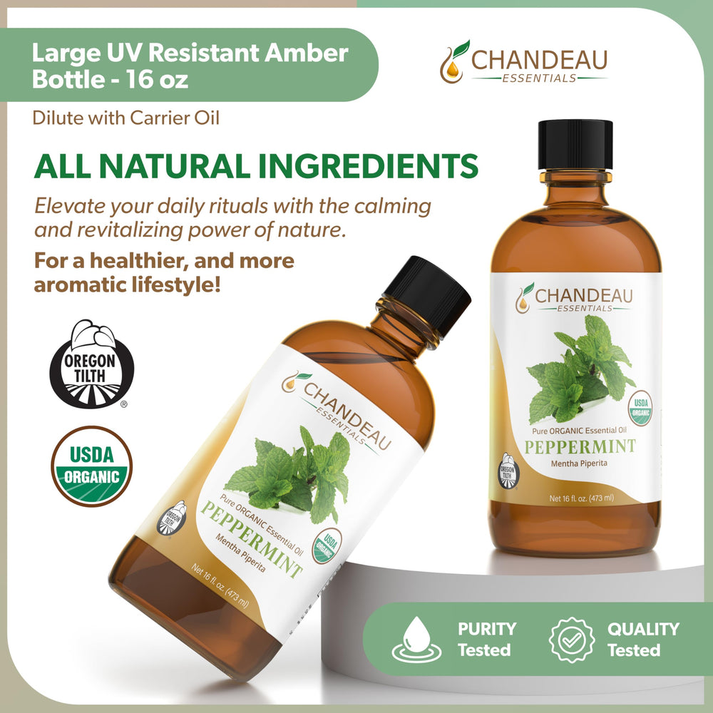 Chandeau Essentials peppermint oil used in candle making for fragrance.