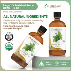 Chandeau Essentials peppermint oil used in candle making for fragrance.