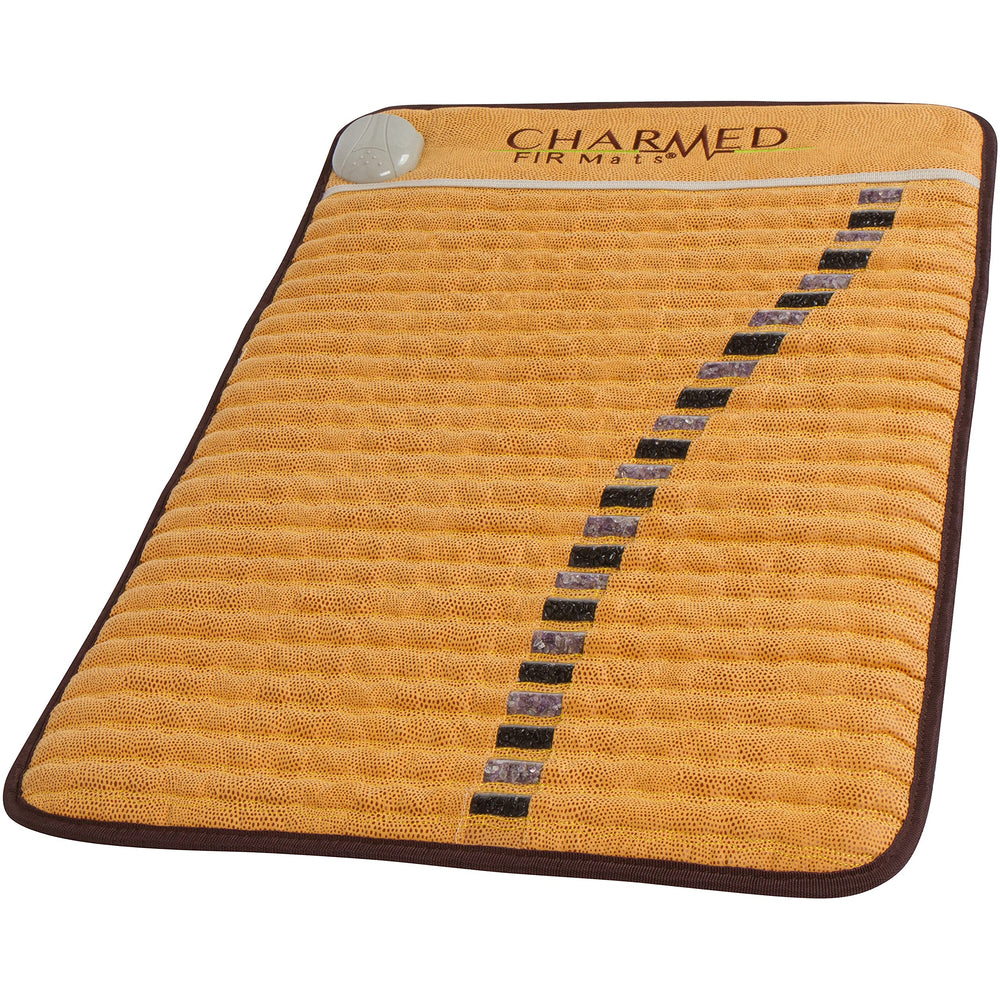 Charmed FIR Mats amethyst-tourmaline crystal heating pad top view delivering deep warmth.