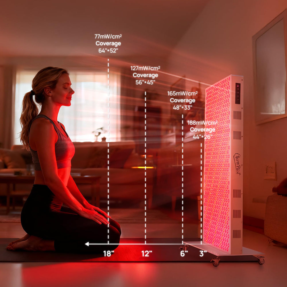 Charmpilot red light panel supports shoulder relaxation during session.