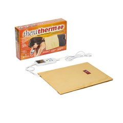 Chattanooga Theratherm digital moist heat pack on shoulder and neck for adjustable heat and comfort