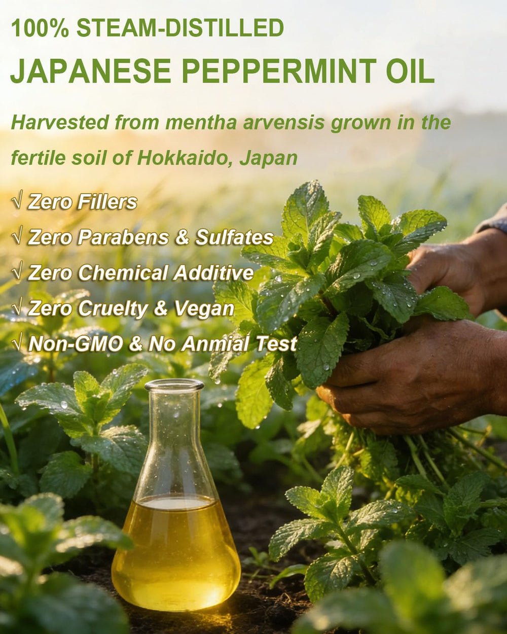 CHDGSJ Japanese Peppermint Oil label and QR COA highlight purity and safety