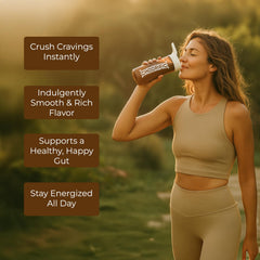 Cheerific dark chocolate powder jar closeup highlights probiotic gut support.