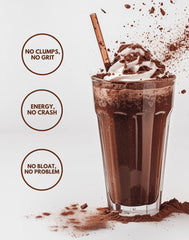Cheerific dark chocolate powder kitchen scene for vegan, gluten-free wellness.