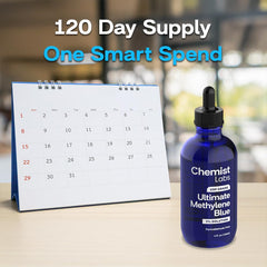 Chemist Labs Methylene Blue made in USA bottle on display