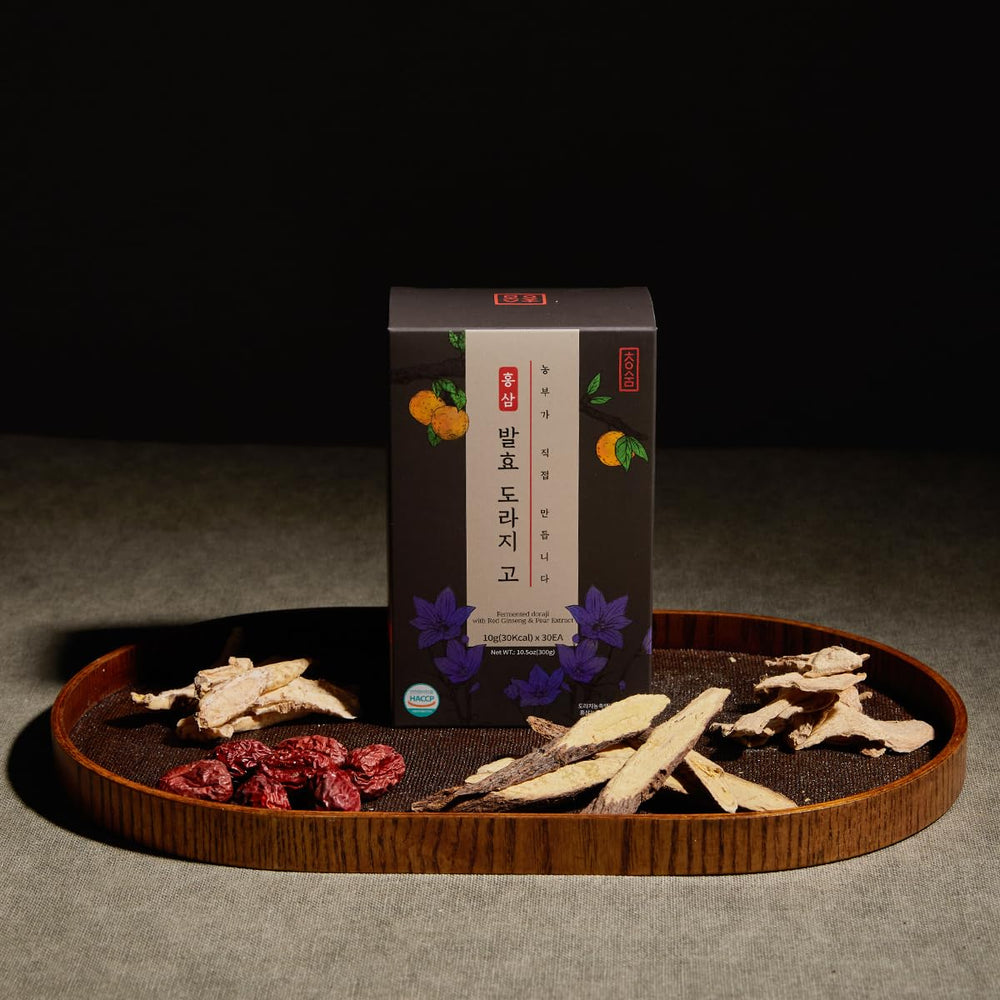 Cheongsum packaging featuring fermented bellflower and pear blend.