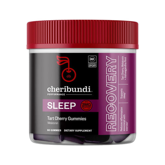 Cheribundi Tart Cherry Gummies Sleep bottle with tart cherry flavor supporting restful nights and recovery.