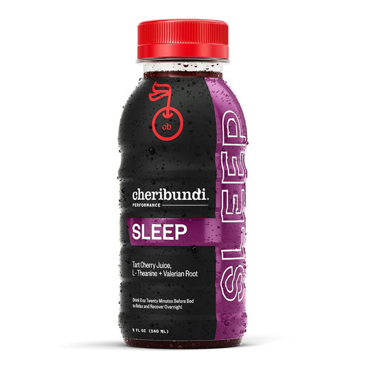 Cheribundi Tart Cherry Sleep bottle pour shows a convenient nighttime recovery option.
