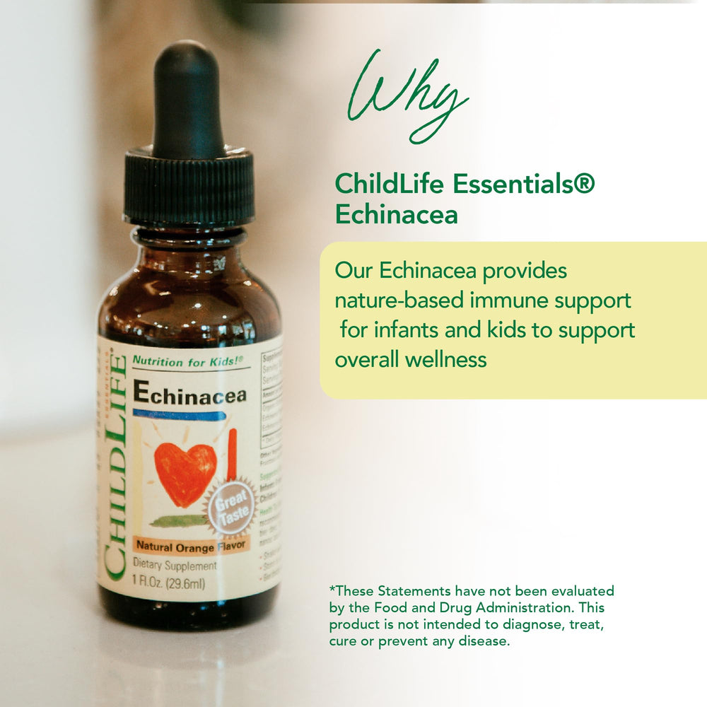 Echinacea Kids drops orange flavor in convenient dropper
