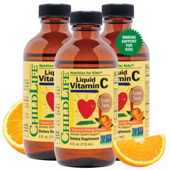 ChildLife Essentials Liquid Vitamin C bottle front view for easy daily immune support.