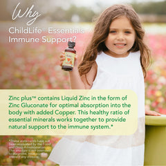 CHILDLIFE ESSENTIALS Zinc Plus liquid drops with copper for immunity.