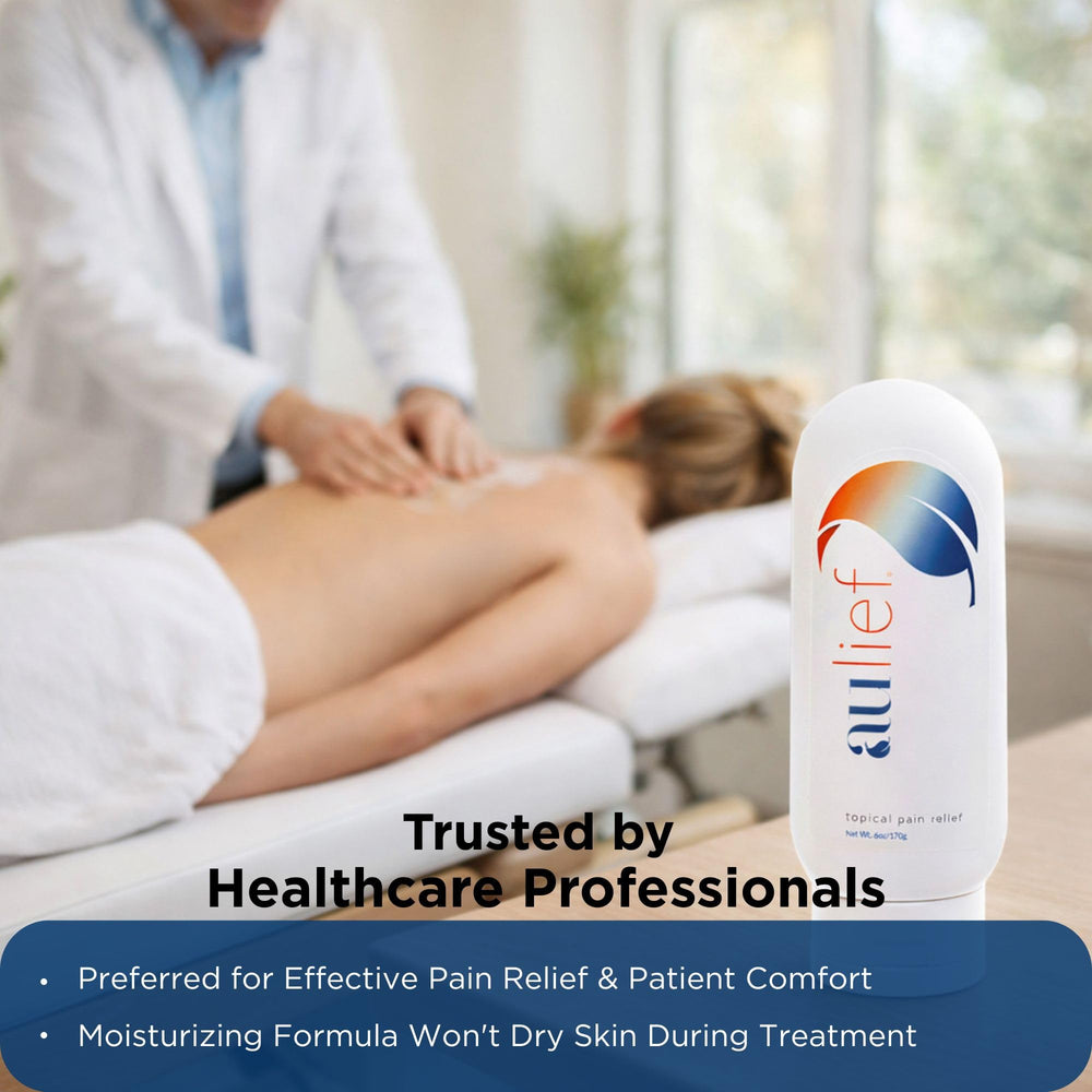 Neck and shoulder area treated with Aulief for daily comfort.
