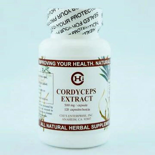 Chi's Enterprise Cordyceps Extract 120 caps bottle close-up for daily energy support