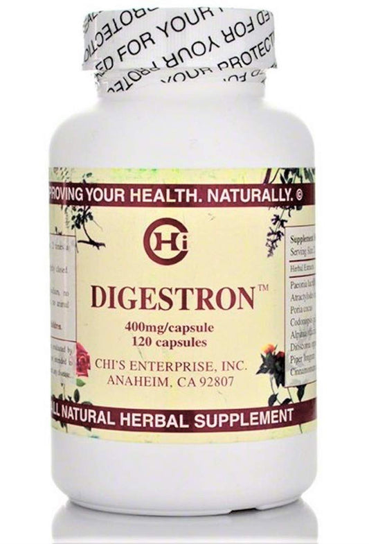 Chi's Enterprise Digestron bottle offering natural digestive support for daily comfort