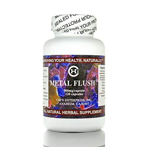Chi's Enterprise Metal Flush capsules front view, supports normal detoxification.