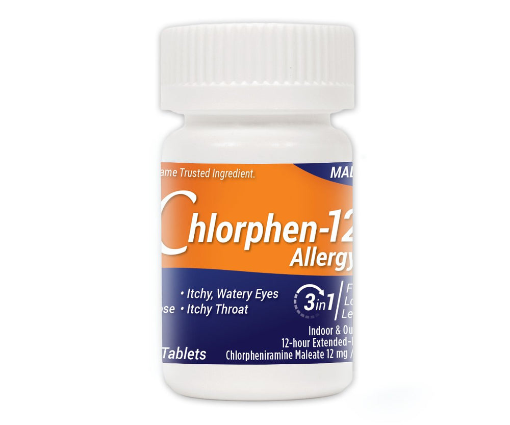 Chlor-Trimeton bottle with extended-release tablets delivers long-lasting allergy relief.
