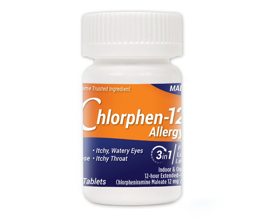Chlor-Trimeton bottle with extended-release tablets delivers long-lasting allergy relief.
