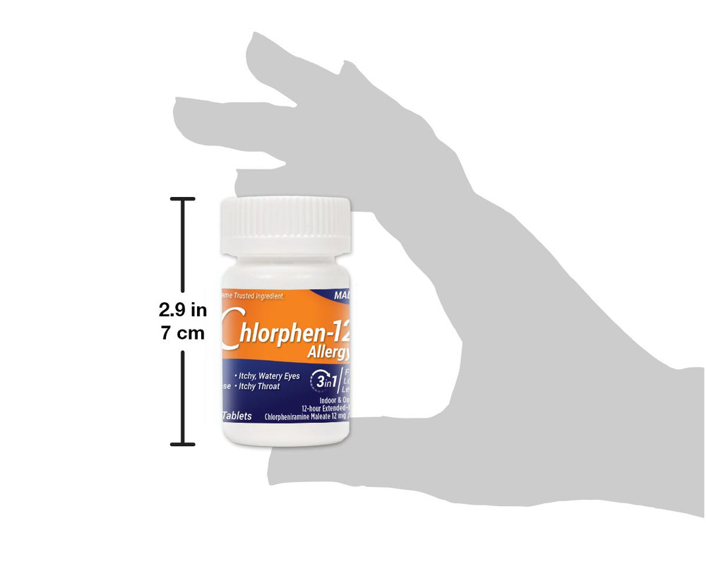 Chlor-Trimeton packaging box highlighting 60 tablets for allergy support.