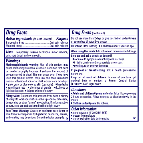 Chloraseptic Citrus lozenges 18-count pack back view shows flavor notes