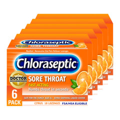Chloraseptic Citrus lozenges 18-count pack front view for quick throat relief
