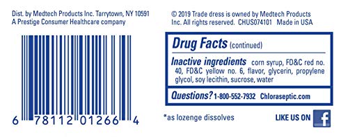 Chloraseptic Citrus lozenges ingredients label close-up