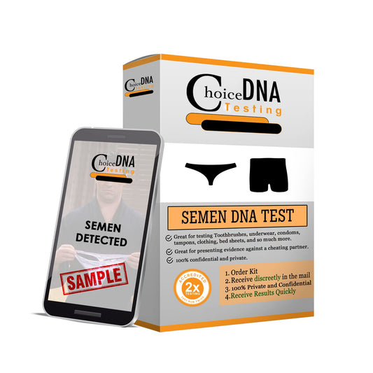 CHOICE DNA TESTING semen test kit package for discreet at-home use