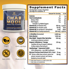CHOQ Chad Mode dry scoop setup implies quick, convenient pre-workout ritual.