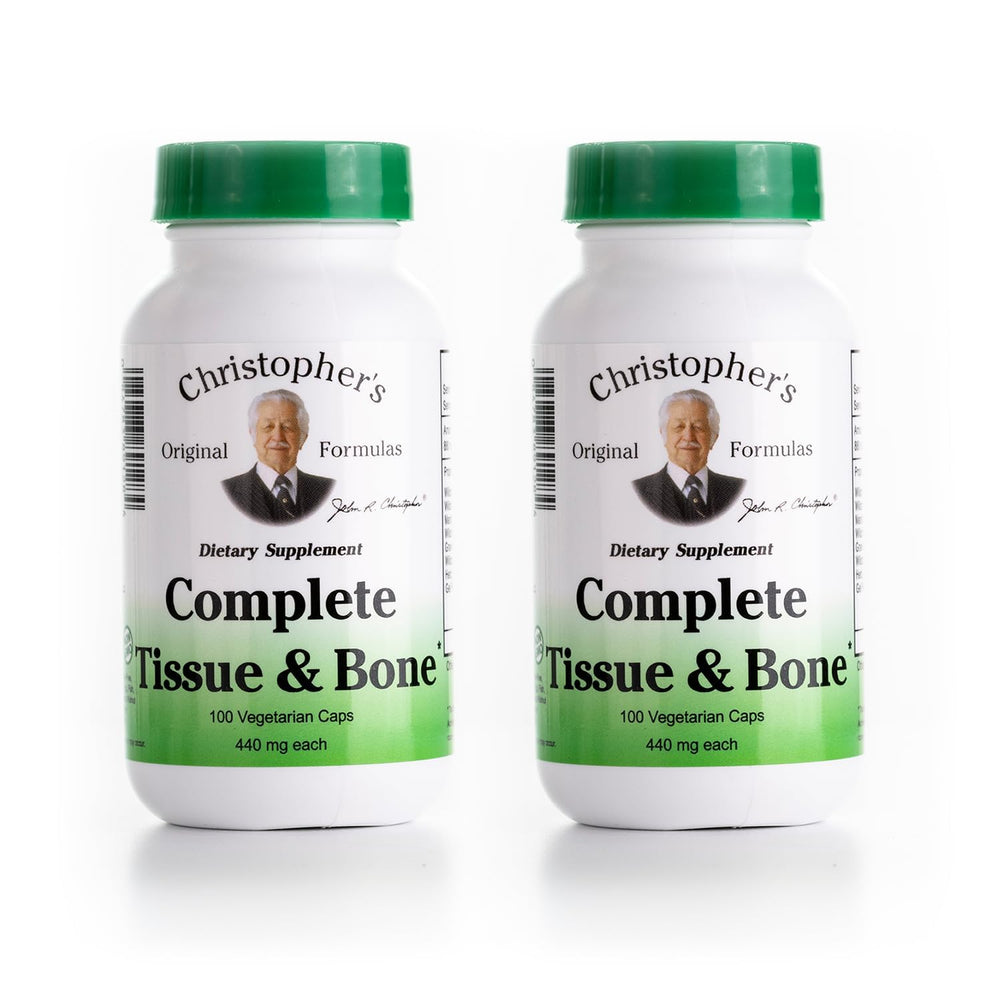 Christopher's Original Formulas Complete Tissue & Bone Formula bottle on display, suggesting daily bone support.