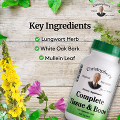 Christopher's Complete Tissue & Bone label close-up highlighting herbal ingredients for structural support