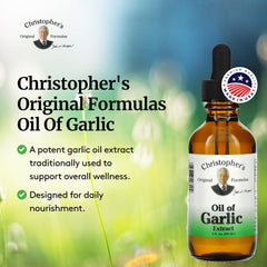 Christopher's Original Formulas garlic oil bottle suitable for versatile external skin use.