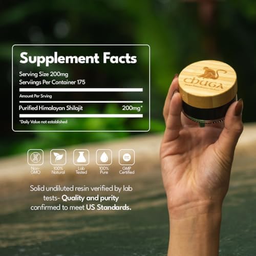 Chuga Shilajit bottle label demonstrates USA lab-tested quality and safety.