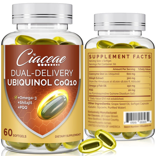 Ciaceae ubiquinol CoQ10 600mg softgel bottle supports daily energy and antioxidant protection.