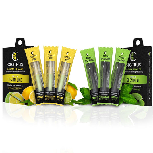 Cigtrus quit smoking aid pack shot with discreet, travel-ready inhaler
