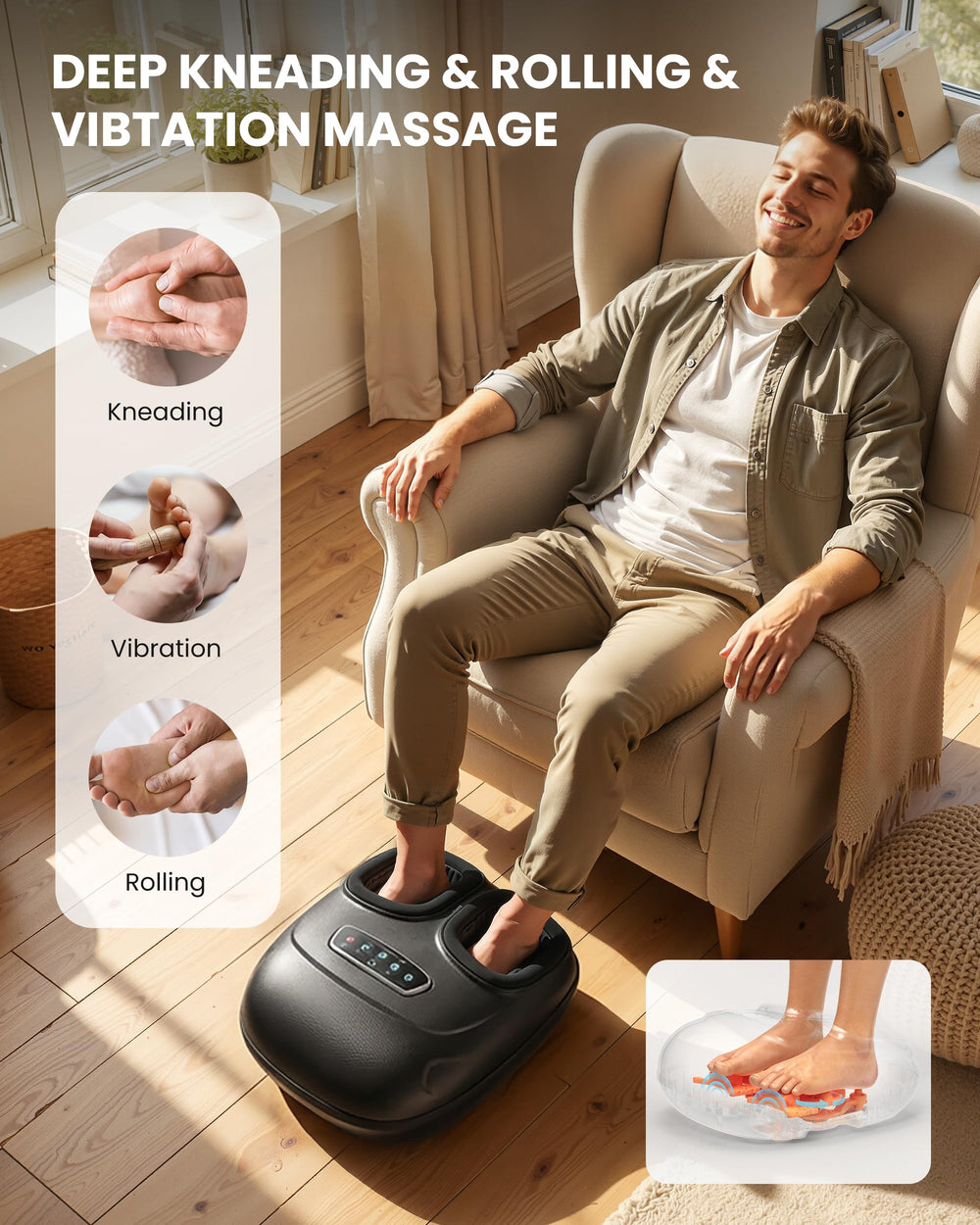 CILI foot massager fits up to men's size 13 for full-foot coverage.