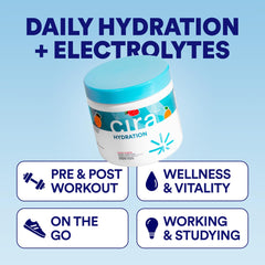 Cira Hydration Powder Fruit Punch scoop beside a glass of water ready to mix.