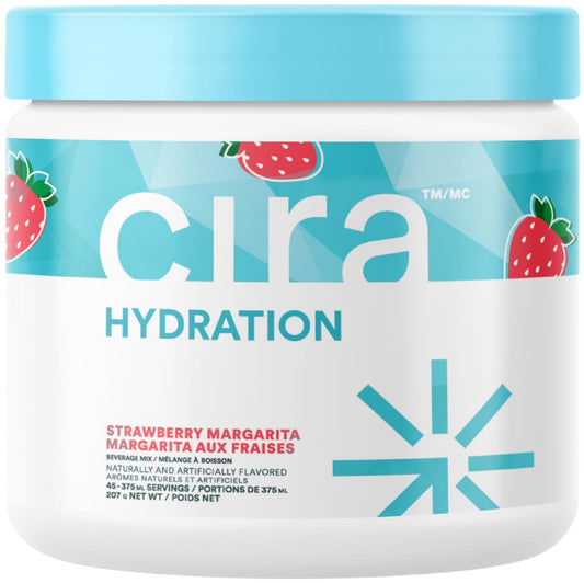 Cira Hydration Powder bottle pouring Strawberry Margarita flavor for quick hydration