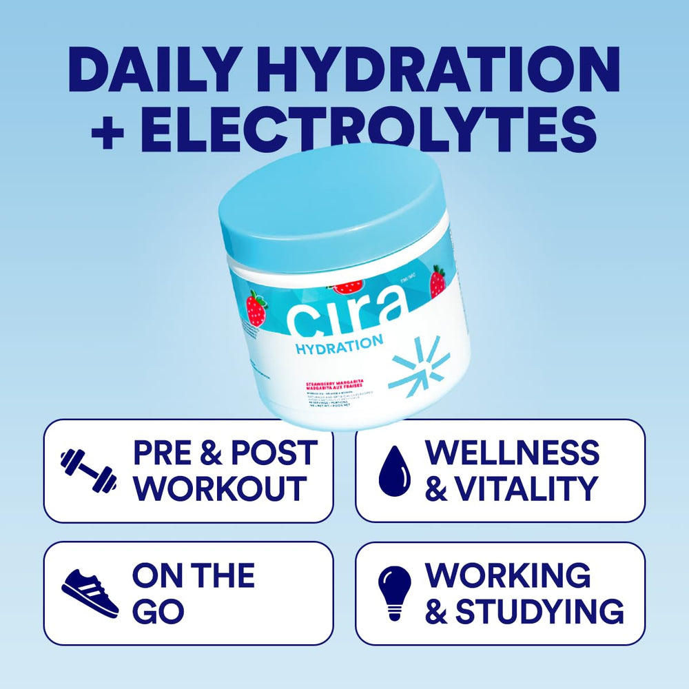 Cira Hydration Powder cup and glass ready to mix for post-workout refreshment