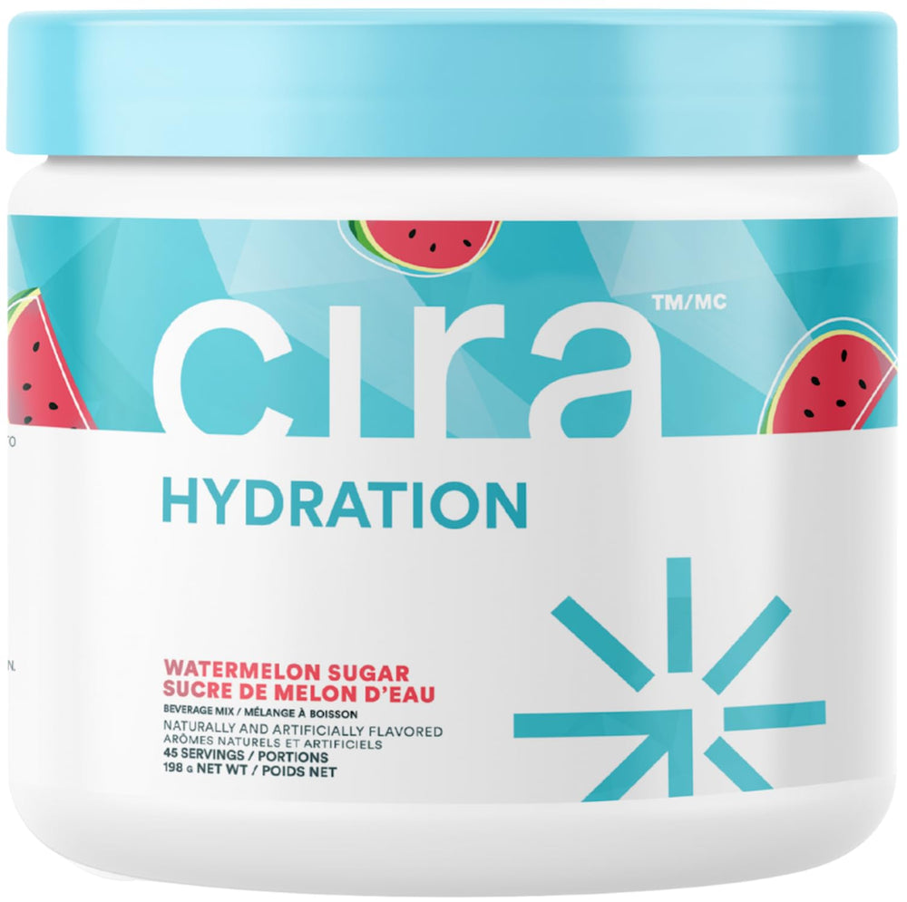Cira Hydration Powder Watermelon Sugar in a tub, ready for a clean electrolyte boost