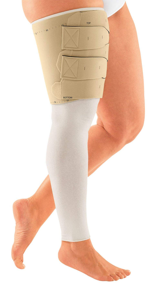CircAid upper leg reduction kit wrap demonstrates adjustable compression for at-home use