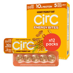 CirC Energy Bites 12-pack packaging showcases convenient, on-the-go snacking.
