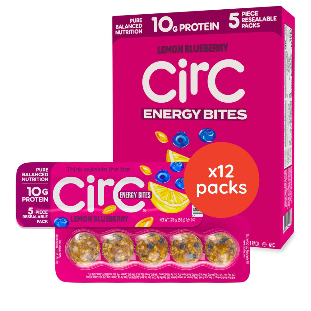 CirC Energy Bites lemon blueberry pack designed for on-the-go snacking.