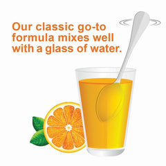 Citrucel orange powder dissolving in water for easy daily fiber intake