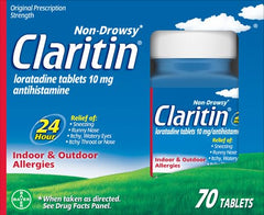 Claritin 10mg loratadine label shows dose per tablet.