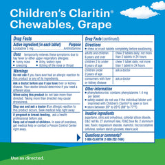 Claritin Children's Chewables Grape tablets close-up highlights kid-friendly flavor