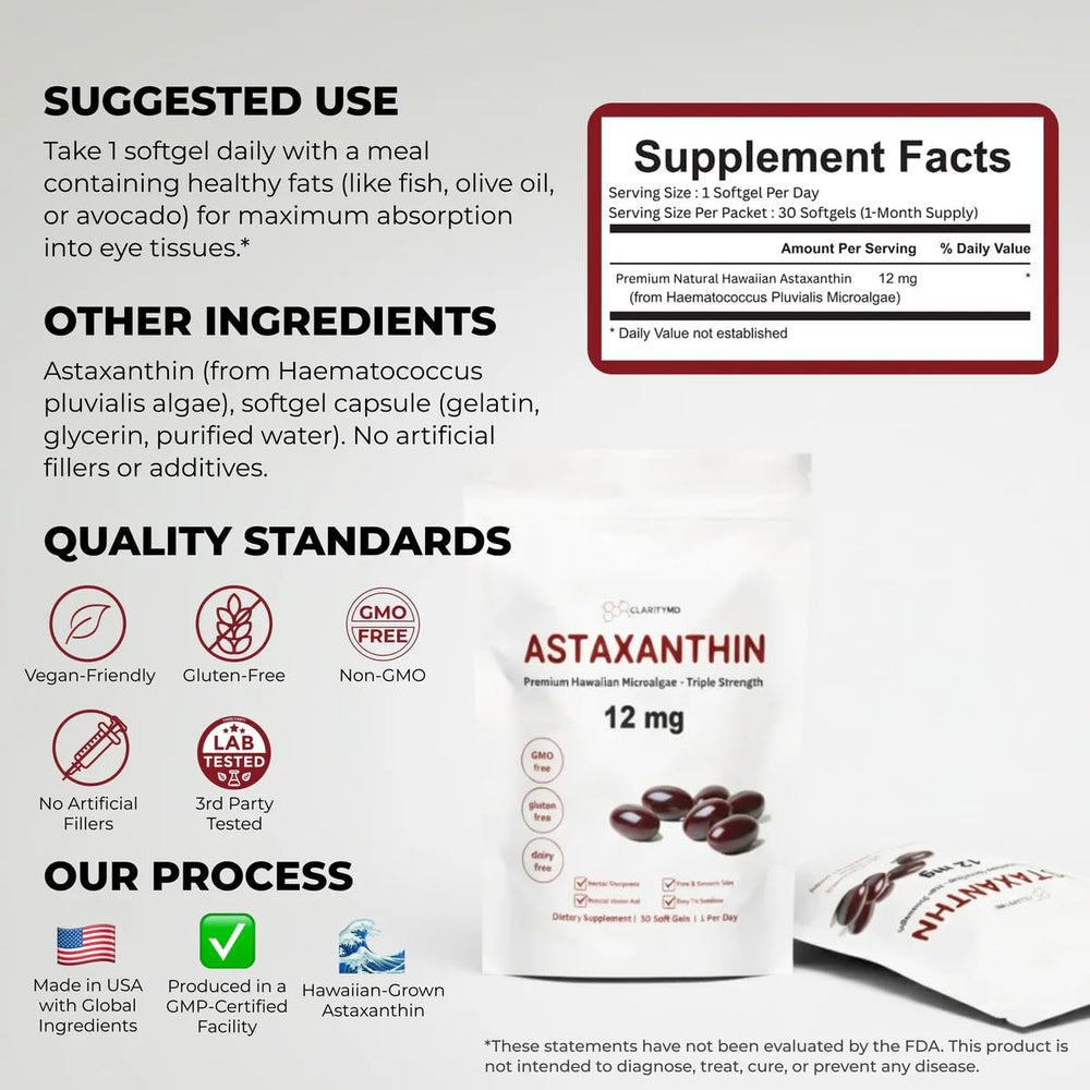 ClarityMD Astaxanthin third-party tested seal emphasizing quality